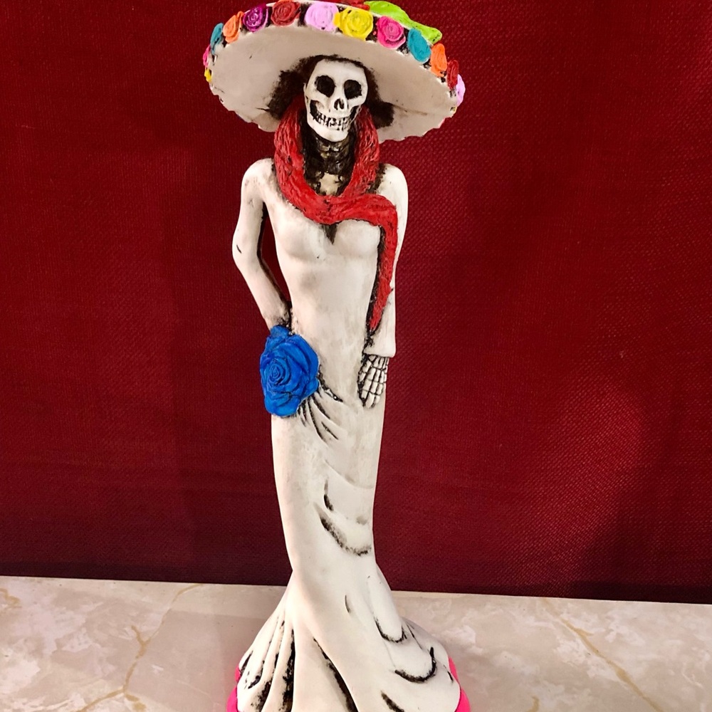 Colorful Day of the Dead Elegant Catrina with Floral Hat Figurine